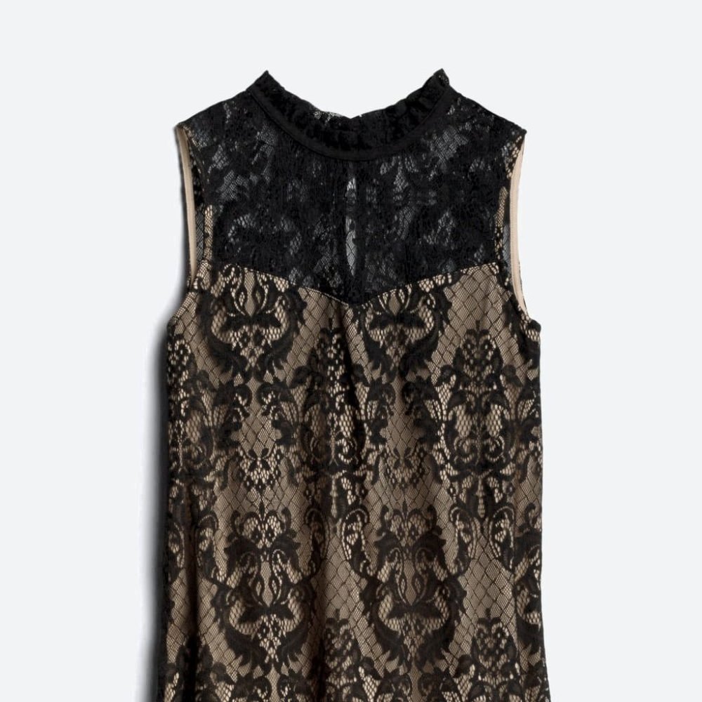 FORTUNE + IVY Bellah Lace Blouse Small Black